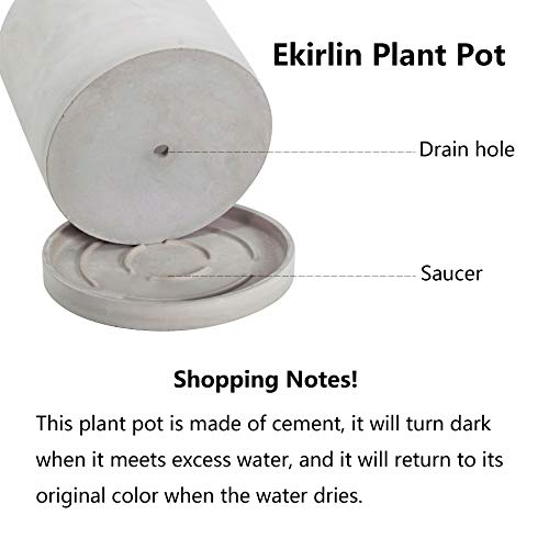 Ekirlin 5.6 Inch Indoor Plant Pot, Natural Cement Grey Garden Planters, Outdoor Concrete Flower Plant Pots with Drain Hole Saucer Tray, Modern Succulents Containers for Home Decor & Garden Plants - size: 5.6 inch