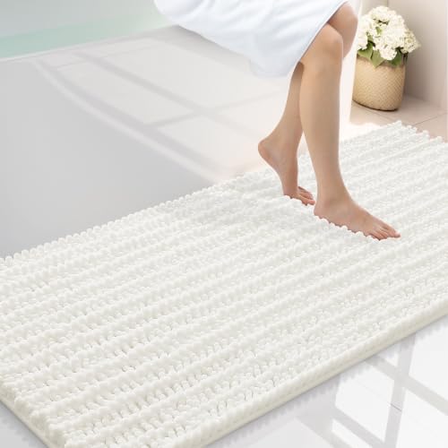 Smiry Bathroom Rugs 59X24, Extra Soft Rubber Backing Chenille Bath Mats | Ivory Machine Washable Non Slip Quick Dry Bath Mats for Bathroom Floor, Tub, Shower, Home Decor Accessories - color: Ivory, size: 59'' X 24''