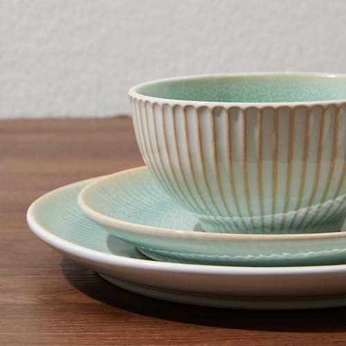 Ceramic Dinnerware Sets for 4, 12pcs Plates and Bowls Sets Dish Set | Stoneware Dishware sets, Microwave & Dishwasher Safe, Cereal Bowls and Dinner Plates Set, Stackable Dishes Set, Green - color: Embossed Green, size: Set (12pcs)