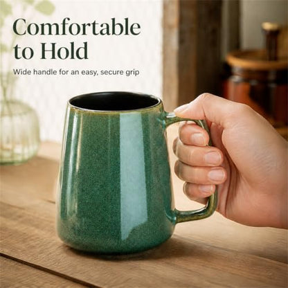 Extra Large Tall Coffee Mugs with Handle - Set of 2, 24 oz Ceramic, Dishwasher & Microwave Safe, Blue and Green - color: 24 oz-Blue&Green