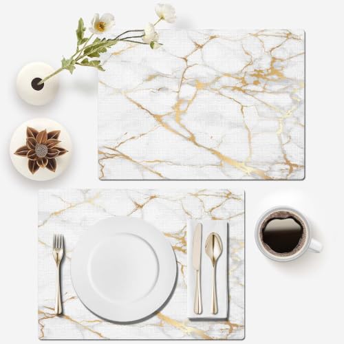 Mcalk Luxury Gold Marble Table Runner and Placemats Set of 6 Pieces, Gold Marble Placemats, Modern Cloth Place Mats Indoor for Kitchen,Washable Linen Material for Dining Table - color: 02marble Luxury Gold