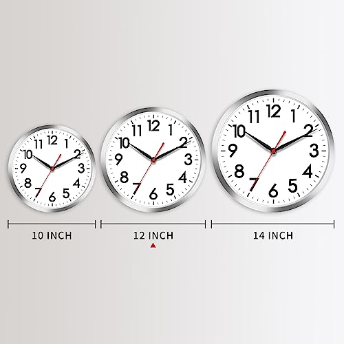 AKCISOT 12 Inch Wall Clock, Silent Battery Operated Analog Clock, Silver | Office | Kitchen | Living Room | Classroom | Easy-to-read Numbers - color: B_silver, size: 12 Inch