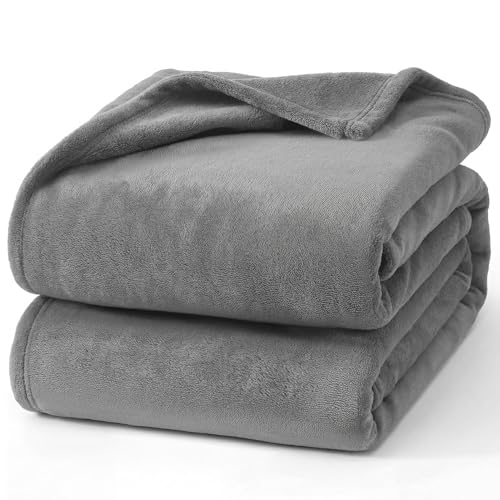Hansleep Throw Grey Fleece Blanket, Soft Flannel Bed Blanket | Fuzzy Cozy Blanket 50x60 Inches, Multi-use for Bed, Sofa, Couch, Travel, Camping, All Season Warm Lightweight Cover - color: Grey, size: Throw (50x60 Inches)
