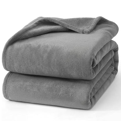 Hansleep Twin Grey Fleece Blanket, Soft Flannel Bed Blanket | Fuzzy Cozy Blanket 60 x 80 Inches, Multi-use for Bed, Sofa, Couch, Travel, Camping, All Season Warm Lightweight Cover - color: Grey, size: Twin (60x80 Inches)