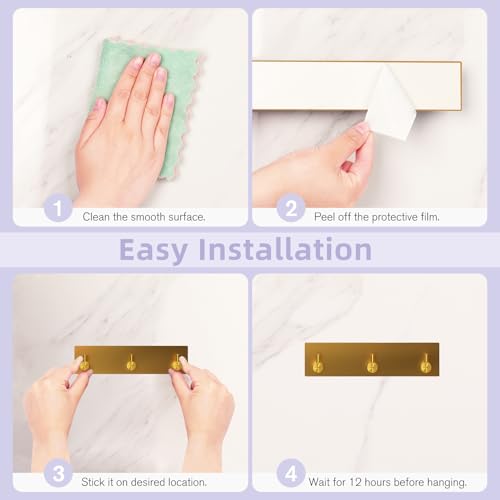 VIS'V Key Holder Wall Mount, Small Adhesive Key Hanger with 3 Hooks, Gold | Metal Material, No Drilling, Extra Adhesive Strip, Suitable for Entryway, Hallway, Doorway, Kitchen, Garage, Camper - color: Gold