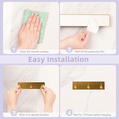 VIS'V Key Holder Wall Mount, Small Adhesive Key Hanger with 3 Hooks, Gold | Metal Material, No Drilling, Extra Adhesive Strip, Suitable for Entryway, Hallway, Doorway, Kitchen, Garage, Camper - color: Gold