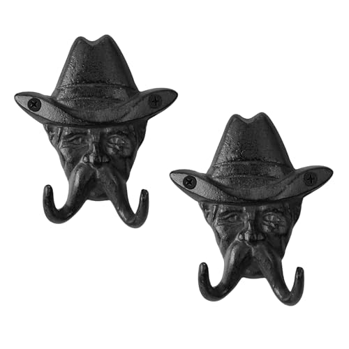 Rustic Cowboy Coat Key Hanger, Decorative Wall Mounted Coat Hooks, Cast Iron Hooks Coat Towel Bag Hat Hanger Multiuse Entryway Black Set of 2 - color: Gentleman