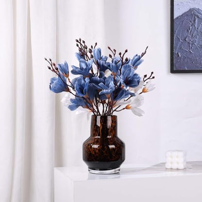 Amber Vase – Brown Glass, Modern Clear Glass Vase with Wide Mouth for Flowers, Decorative Bottles for Home Decor, Farmhouse Centerpiece, Tortoise Shell Art Glass Vase for Living Room, Kitchen, Office