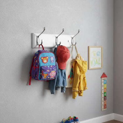wall Mounted Coat Rack 13.8inch(35cm) with 3 Silver Hooks, White Wood Coat Hook for Entrance, Hallway, Bedroom, Kids Room, Bathroom,Small Size Clothes Hanger - size: Small-13.8in(35cm),3 Silver Hooks, style: Modern