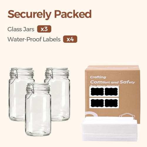 ComSaf Glass Pantry Jars with Airtight Lids 34 oz 3 Pack Coffee Canisters | Flour sugar rice, Sourdough pickling, Pantry organization, Pickling fermenting, Sourdough starter, Cabinet organization - size: 34oz*3