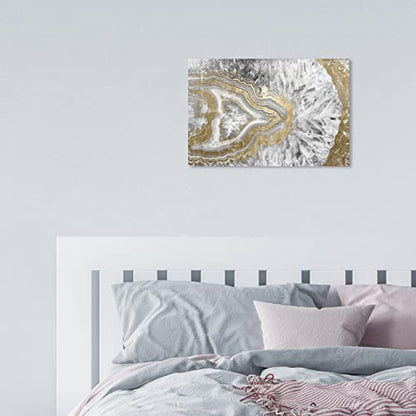 Oliver Gal Abstract Modern Canvas Wall Art Agate Geode Crystal Ready to Hang Home Decor 10.0 x 15.0 Gold and White Canvas Art for Living Room - size: 10"L x 15"W, style: Wrapped Canvas