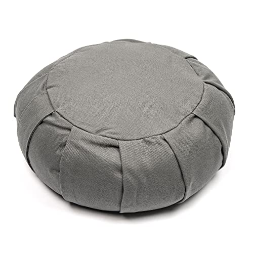 Myga Zafu Yoga Meditation Cushion with Washable Cover - Floor Cushion Pillow with Natural Buckwheat Filling - Soft Round Cotton Design for Meditating or Pranayama Exercises - color: Grey