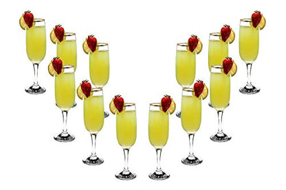 Elegant Flute Stemware, 8 Ounce - Set of 12, Champagne Glass with Gold Rim - Crystal Clear Drinking Glass for Red Wine, Cocktails and Other Beverages - For Home and Bar