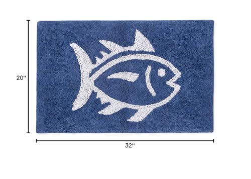 Southern Tide Reversible Bath Rug – 100% Cotton, Soft & Absorbent – Double-Sided Design with Signature Skipjack – Machine Washable Coastal Accent Rug – 20" x 32" – Blue - color: Blue