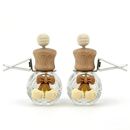 2 Pack Bow Refillable Car Vent Clip Diffuser Empty Glass Bottle | Wood cap aroma bottle with dropper, DIY essential oil freshener for car closet home bathroom - size: Bear-A2 - 2PCS