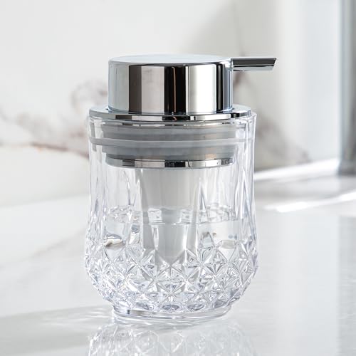 Enra Glass Foaming Soap Dispenser,Foam Hand Soap Dispenser with Silver Pump | Refillable Foam Hand Soap Dispenser with Pump .Ideal for Kitchen Countertops,Vanities and Sink Areas Modern Style. - color: Clear-silver Foam Pump