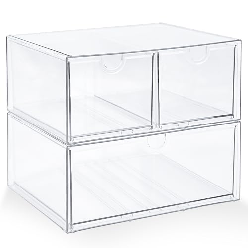 Prsildan Acrylic Drawer Makeup Organizer with 3 Drawers, Clear Stackable Storage for Baby Bottles, Craft, Jewelry & Hair Accessories, Multi-Use for Vanity, Countertop, Office Desk Organization - size: 3 Drawers