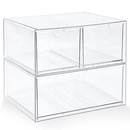 Prsildan Acrylic Drawer Makeup Organizer with 3 Drawers, Clear Stackable Storage for Baby Bottles, Craft, Jewelry & Hair Accessories, Multi-Use for Vanity, Countertop, Office Desk Organization - size: 3 Drawers