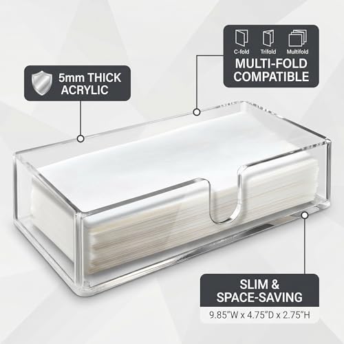 Acrylic Paper Towel Holder, Clear Countertop Napkin Dispenser | Trifold, Multifold, C-Fold Towels & Napkins - color: Z - Acrylic Small, size: Guest Towel Holder