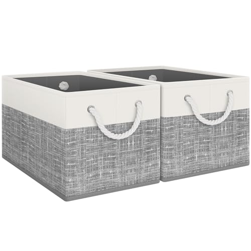Storage Bins 2-Pack, Foldable Storage Baskets for Organizing Toys, Books, Shelves, Closet, Large Storage Box with Rope Handles, Sturdy Organizer Bins, White & Grey - color: White & Grey, size: 2pack