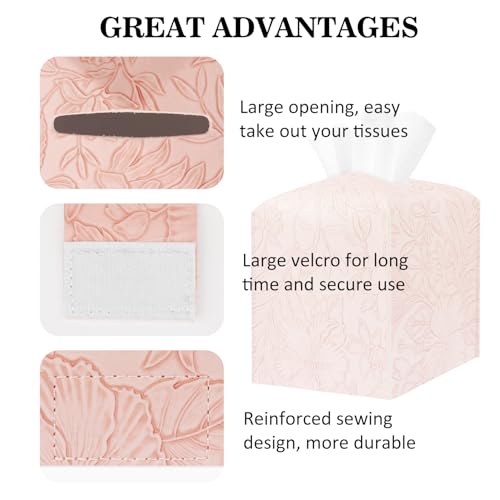 Tissue Box Holder Cover Square Tissue Cube Cover PU Leather Tissue Organizer with Bottom Belt for Bathroom, Tabletop, Kitchen, Night Stands, Office, Home, Car (1, RosyPink) - color: Rosypink