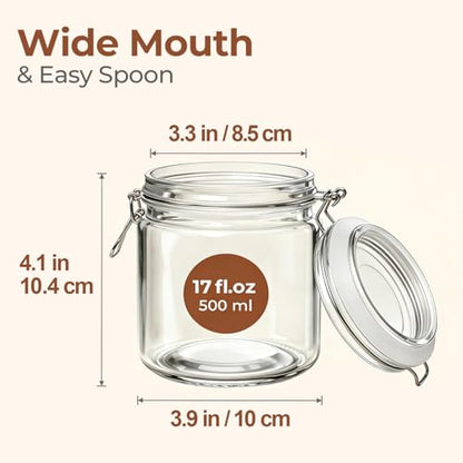 ComSaf 17 oz Overnight Oats Containers with Lids 6 Pack Wide Mouth | Meal prep, Sourdough starter, Fridge pickling, Pantry organization, Pickling fermenting, Clear glass - size: 17oz*6 Wide Mouth
