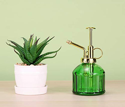 Glass Plant Mister - 6.5" Green Glass Water Spray Bottle with Gold Top Pump, Small Plant Sprayer for Indoor/Outdoor House Plants - style: Green+Gold B