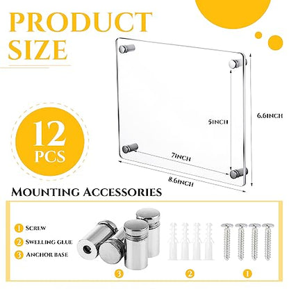 Wesiti 12 Pack Acrylic Picture Frames Floating Acrylic Photo Frame Clear Wall Mount Frameless with Metal Standoff for Christmas Home Artwork Display(5 x 7 Inches)