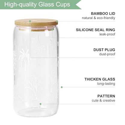 Garden Plant Lovers Gifts Gardening Gifts for Women Plant Lady | Gardeners Glass Cup Coffee Tumbler Mug with Lid and Straw Basket Stuff Present for Mom Birthday, Girls, Teens, 16oz - style: Plant