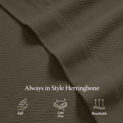 Threadmill Luxury Cotton Blankets for Queen Size Bed | All-Season 100% Cotton Queen Size Blanket | Herringbone Cozy, Soft Breathable Fall Thermal Blanket fits Full Size Bed | Espresso - color: Espresso, size: Queen (90" x 92")