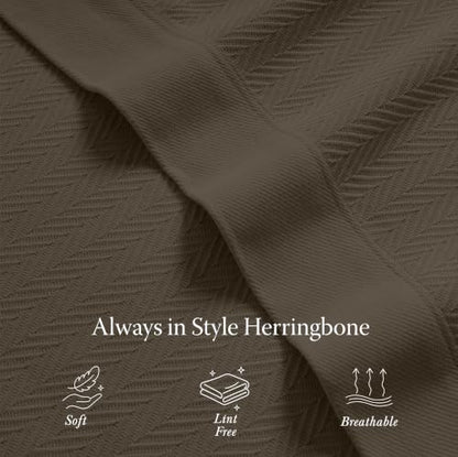 Threadmill Luxury Cotton Blankets for Queen Size Bed | All-Season 100% Cotton Queen Size Blanket | Herringbone Cozy, Soft Breathable Fall Thermal Blanket fits Full Size Bed | Espresso - color: Espresso, size: Queen (90" x 92")