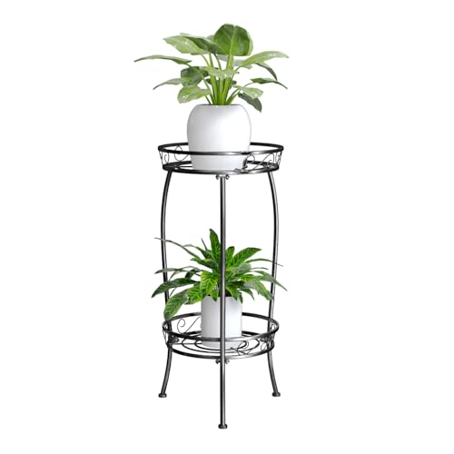 Plant Stand Indoor Outdoor, 2 Tier 27" Tall Metal Plant Stand Shelf, Heavy Duty Flower Pot Shelf for Corner, Patio, Garden, Office, Living Room