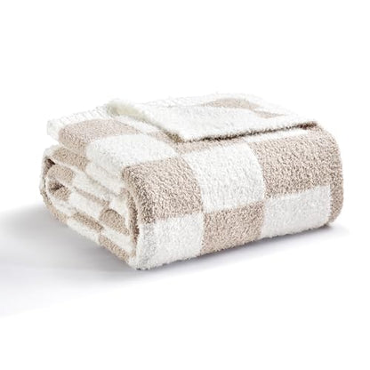 CREVENT 50‘’X60‘’ Ultra Soft and Plush Reversible Microfiber Throw Blanket for Couch Sofa and Bed (Checkered Beige) - color: Chessboard Beige