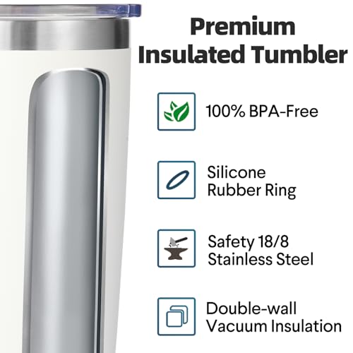 Volhoply 20oz Stainless Steel Tumbler with Lid and Straw Bulk 4 Pack,Double Wall Insulated Travel Iced Coffee Mug Fits Cup holder,Powder Coated Cups for Hot/Cold Drinks,Christmas Gifts（White,4 Set） - color: White
