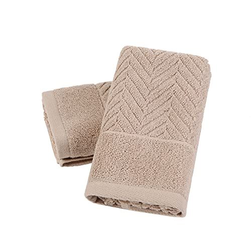 YiLUOMO Khaki Hand Towel 100% Cotton Ultra Soft Absorbent Terry Striped Weave Hand Towel Set for Bathroom 13" X 29", 2 Pack - color: Khaki