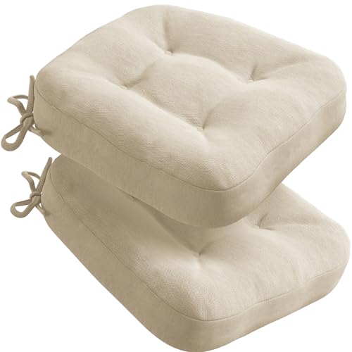 Codi Dining Chair Cushions 2 Pack, Thick Memory Foam Kitchen Seat Pads | 3.5-inch triple-layer comfort, Non-slip backing, Secure ties, Removable washable covers, 16.5"x16.5" D-shaped, Beige - color: Beige-new, size: Pack of 2