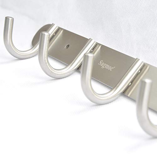 Coat Hook Rack Wall Mounted - Sagmoc Towel Hook Rail with 6 Round Hooks/16-inch/304Stainless Steel Brushed Nickel/Super Easy Installation/Rust and Water Proof/Perfect Home Storage & Organization - size: 6R hooks