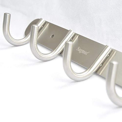 Coat Hook Rack Wall Mounted - Sagmoc Towel Hook Rail with 6 Round Hooks/16-inch/304Stainless Steel Brushed Nickel/Super Easy Installation/Rust and Water Proof/Perfect Home Storage & Organization - size: 6R hooks