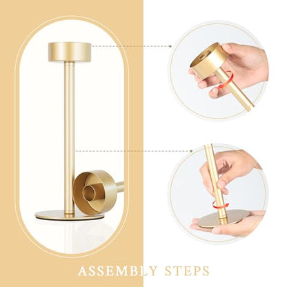 Ronasip Hurricane Candle Holders Set of 3, Matte Gold Metal Taper Candlestick Holders with Clear Glass Chimney Cylinder Tubes, Tall Candle Stands for Wedding, Christmas, Dining Table Centerpiece Decor