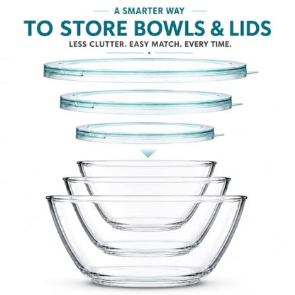 Luvan Glass Mixing Bowls with Lids Set(4.5QT, 2.7QT, 1.1QT)-Large Glass Mixing Bowls, Clear Salad Bowl for Baking, Cooking, Serving, Food Prep, 3PC Nesting Bowls for Kitchen Storage & Dishwasher Safe - color: 3 Pack Clear Blue