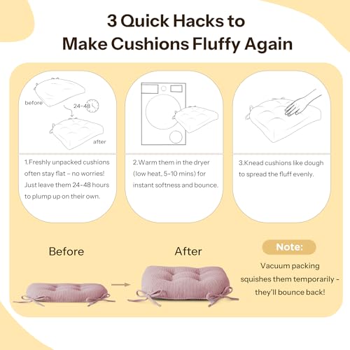Anti Slip Kitchen Chair Cushions Set of 4 18"X16.5"X3" Light Pink | Elegant Breathable Textured Fabric, with Ties, Tufted, Thick Polyester Filling, for Dining Chairs, Folding Chairs, Office - color: Light Pink