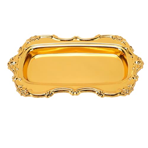 Fdit Metal Decorative Tray, Vintage Iron Serving Platter for Jewelry Dessert Snacks Display Kitchen Home Decor Photography Prop 20.5x12x1.5cm (Gold) - color: Gold