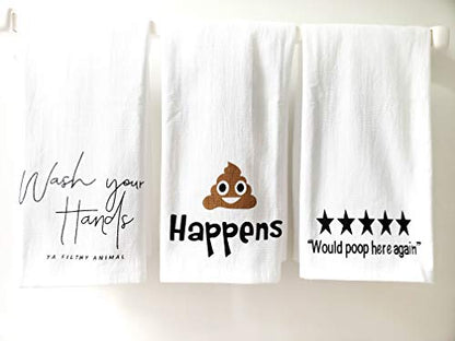 Cotton Kitchen Hand Towels Set, Soft Highly Absorbent 100% Terry Cloth Tea Towel Simple Funny Design Decorative Durable Large White Bathroom Powder Room Gift 28 X 12 Inches Set of 3 (Bathroom)