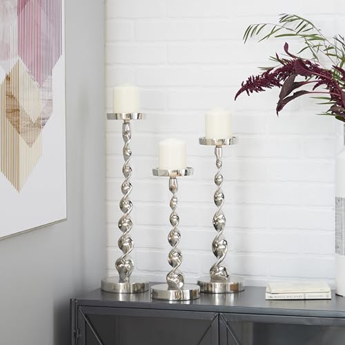 Deco 79 Aluminum Metal Decorative Candle Holder Candle Stand, Set of 3 Candlestick Holder 19", 16", 13"H, Silver - color: Silver