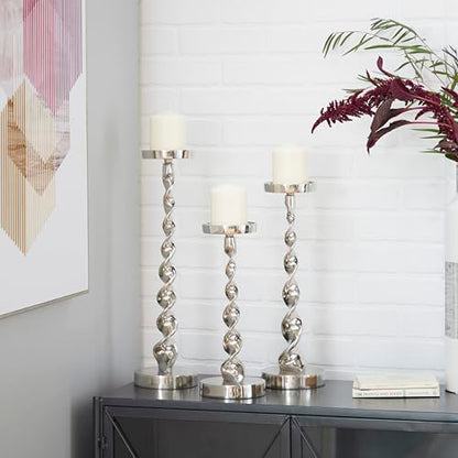 Deco 79 Aluminum Metal Decorative Candle Holder Candle Stand, Set of 3 Candlestick Holder 19", 16", 13"H, Silver - color: Silver
