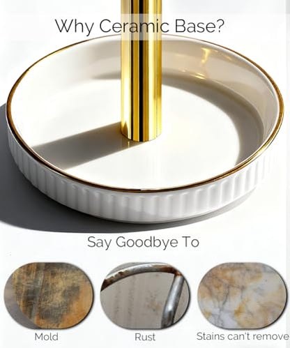Paper Towel Holder, Ceramic Heavy Plate Base Wobble-Free, Roll Stand-Gold | Effortless Cleaning and Easy to Assemble, Super Large for Triple Rolls, High End Looking as a Good Gift for Kitchen Island - color: Lux-gold