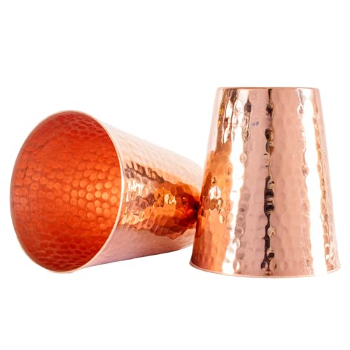 Handcrafted Copper Cups Set - 4 Unique 15 oz Tumblers for Wine & Water | Copper Water Bottle | 100% Authentic Santa Clara, Mexico Craftsmanship | Eco-friendly Gift for Health Enthusiasts - color: Bright Copper