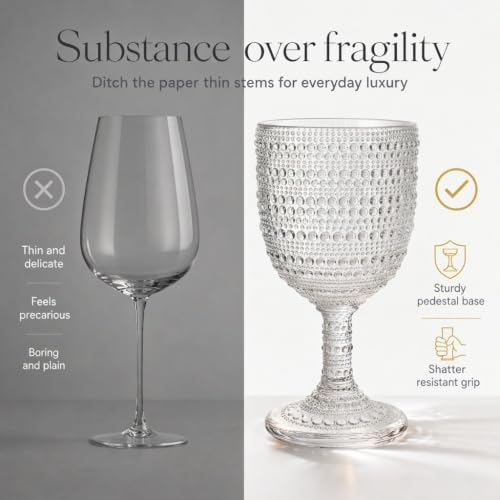 Godinger Wine Glasses Goblets, Beverage Stemmed Glass Cups - Lumina, 9oz, Set of 4