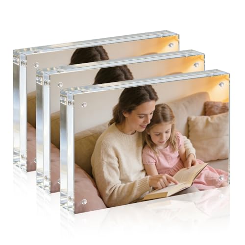 Acrylic Frame, 5x7 Picture Frame 3 Pack, 20MM Thicker Block, Double Sided Magnetic Clear Freestanding Photo Frame for Desk or Tabletop Display - size: 5x7" 3pack