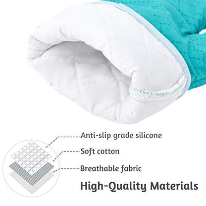 4Pcs Oven Mitts and Pot Holders Set, 572F Heat Resistant Oven Glove, Soft Cotton Lining with Non-Slip Surface for Kitchen Baking BBQ (Turquoise) - color: Turquoise